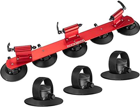 ROCKBROS Porte de Vélo pour Toit Voiture Fixation Ventouse Rouge pour 3 Vélo