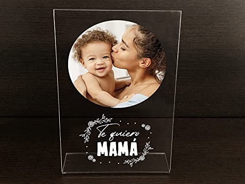 Oedim Placa Metacrilato Te Quiero Mamá Personalizado, Fabricado en Metacrilato 4mm, 19,5 x 28,2cm, Efecto Espejo, con Apoyo