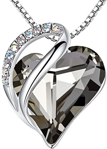 Leafael Infinity Love Herzanhänger-Kette für Damen – Geburtsstein Halskette mit Kristallen, rhodiniert, nickelfrei & hautfreundlich – Edler Damenschmuck mit 45 + 5 cm Kette und Karabinerverschluss