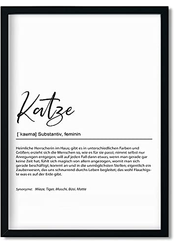 Urhome Kunstdruck Definition Katze mit Bilderrahmen Schwarz in DIN A3 - Worterklärung wie im Duden Lexikon Wandbild Wanddeko mit Spruch Holz Rahmen für Wohnung Familie Freunde Geschenk