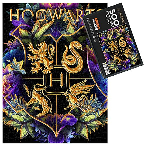 Harry Potter Hogwarts Multi-Colored Floral Crest 500 Piece Jigsaw Puzzle for Adults, 16 L X 21.5 W