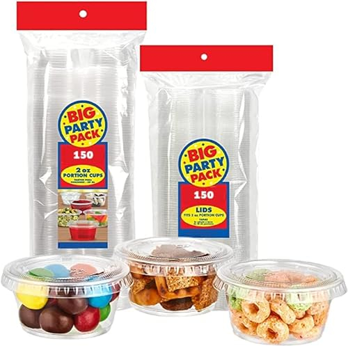 King Zak 150 Sets - 2oz, Disposable Mini Plastic Jello Shot Cups With Lids Perfect For Portion Souffle, Condiment, Dipping Sauce, Salad Dressing And More