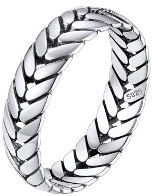 Silvora Damen Ring S925 Silber Weizen Design Fingerring 5mm breit Dünner Weizen Ehering Verlobungsring Trauring Memoire Ring in Silber Ringgröße 59（18.9） für Damen Frauen Herren Männer