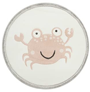 Wecon Home Moderner Kurzflor Esprit Kinderteppich mit Krabbenmotiv - Crab (80 cm rund, beige rosa)