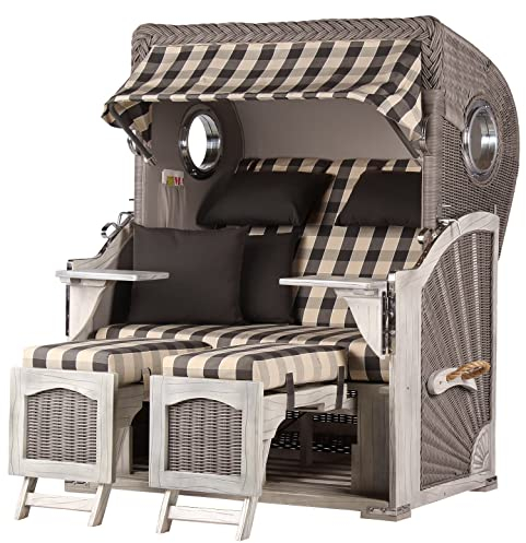 bene living Strandkorb-Set Ammersee 2-Sitzer Mahagoni Washed Grey - PE Koboo Grey - Modell 505 - Liftersystem