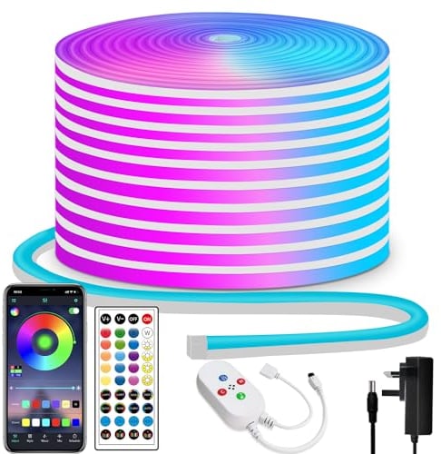segrass LED neon Lights Strip 15M 24v RGB with Remote,APP Control, IP65 Waterproof Flexible Strip Lights for Bedroom,Room,Outdoors Decor