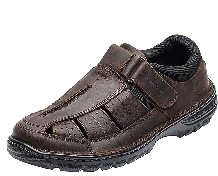 MGGMOKAY Herren Leder Sandalen Geschlossene Zehe Fischersandale,Braun,41