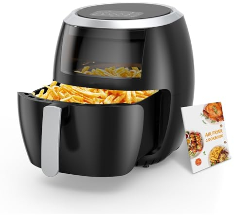Friggitrice ad Aria Air Fryer 8L XL con 8 Persone, 1800W Multifunzionale Friggitrice Senza Olio, 8 Programmi, Schermo Digitale LED, Ricette Cartacee[Cinque lingue compreso l'italiano]