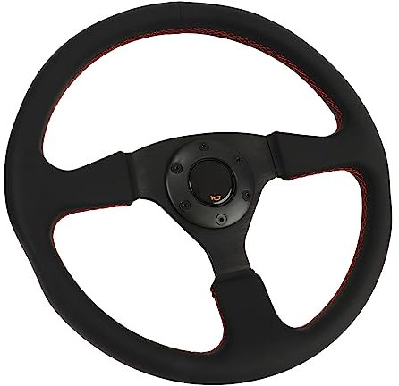14-Zoll-Rennlenkrad aus Leder, Schwarzer Rahmen, Sportlenkrad-Ersatz für die Meisten Automodelle mit 6-Loch-Rennnabenadaptern