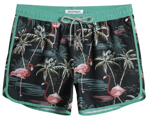 maamgic Mens 5 Short 70s 80s 90s Vintage Swim Trunks Quick Dry Bathing Suits Swimming Shorts Swimsuits Board Shorts,New Dark Green Flamingo Plamen 4.5,M