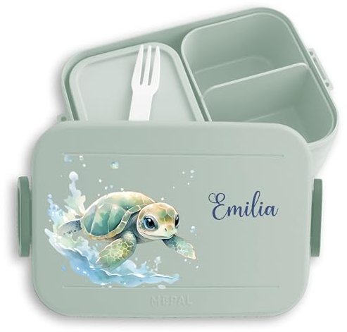 Kinder Bento Box Midi Lunchbox für Mepal Bentobox - Schildkröte Panzertier - 900 ml - Sage Grün - brotdose schule pausenbox kita jausenbox lunch take a break large vesperdose brotbüchse