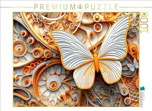CALVENDO Puzzle Orange weißer Schmetterling als Relief | 1000 Teile Lege-Größe 64 x 48 cm Foto-Puzzle für glückliche Stunden
