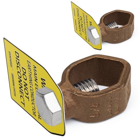GOUNENGNAIL 2Pcs C&UL Listed Alloy Copper Ground Rod Clamp,Meeting Code UL-467 Bronze Grounding Connector Direct Burial with Warning Tag (Bronze Clamp+ Warning tag, 2)