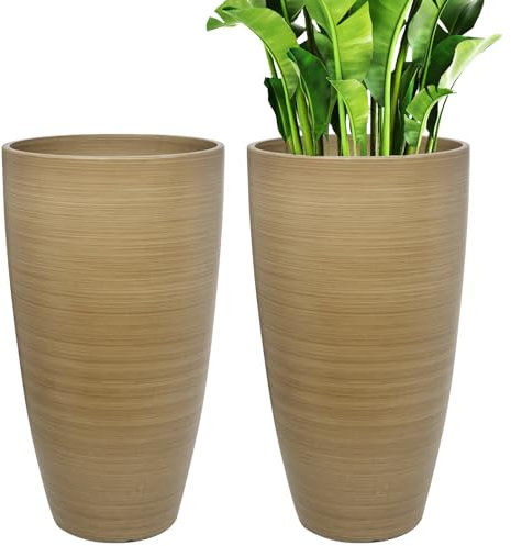 Lucieblessdesign Set di 2 fioriere alte da 53,3 cm, per interni ed esterni, per portico anteriore, grande vaso con foro di drenaggio, per casa e giardino (sabbia strutturata)
