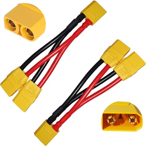 EatPitaya XT90 Parallel Y Splitter Akkuverbinder XT90H-Stecker Stil 1-Stecker auf 2-Buchse 10AWG, 100mm Dual Verlängerungskabel für Quadrocopter, Multirotoren, RC LiPo Akku - 2 Stück