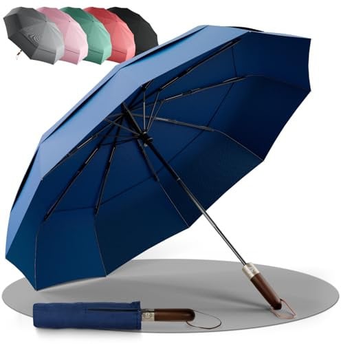 LOGAN & BARNES Taschenschirm sturmfest Ø103cm - Regenschirm sturmfest Klein mit hochwertigem Echtholzgriff und Auf-zu- Taschenschirm Automatik Modell Amsterdam (Blau)