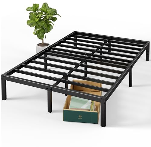 Zinus Elias Bett 150 x 190 cm - Höhe 36 cm mit Stauraum unter dem Bett - Metall-Plattformbettrahmen - Schwarz