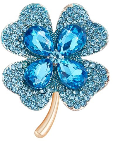 LEGENTLISUR Broche En Zircone Cubique Broche Trèfle à Quatre Feuilles Broche En Zircon Exquise Sacs à Dos Pour Femmes Vêtements Vestes Accessoires（Bleu Ciel Profond）