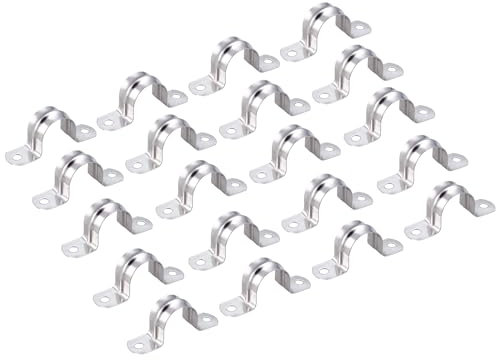 SUPERFA 20Pcs 20mm U Shaped Pipe Strap Clamp, 304 Stainless Steel Pipe Hose Wall Clips, Pipe Straps Saddle Clip for Fixing Bracket of Water Pipe and Gas Pipe