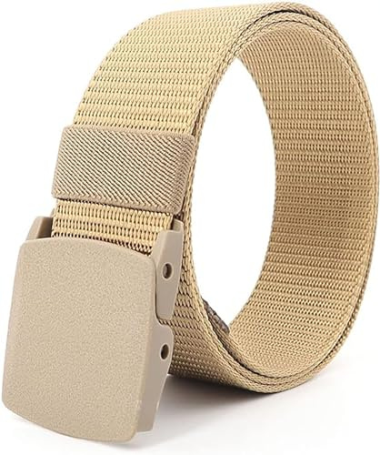 Konrunppy Herrengürtel aus Nylon, Stretchgürtel ohne Löcher, Segeltuchgürtel, verstellbarer Stoffgürtel mit Kunststoffschnalle (Kaki,140cm)