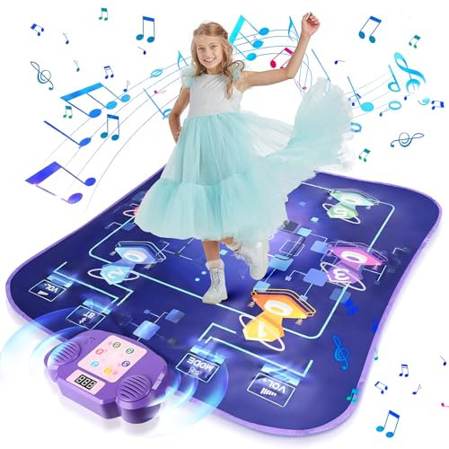 Euakee Tanzmatte für Kinder ab 3-12 Jahre, Kindertanzmatten mit 5 Spielmodi und 3 Herausforderungsstufen, Musikmatte mit LED-Lichter (Marineblau)