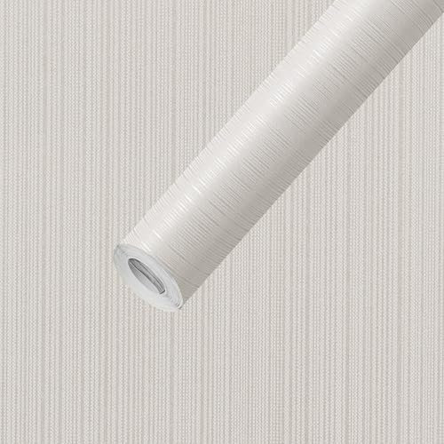 Beswitory Modern Minimalist Thick 3D Wallpaper Roll Stripe Textured Flocking Plain Striped Wallcoverings for Adults Kids Bedroom Living Room TV Backdrop Hallway Hall Beige White