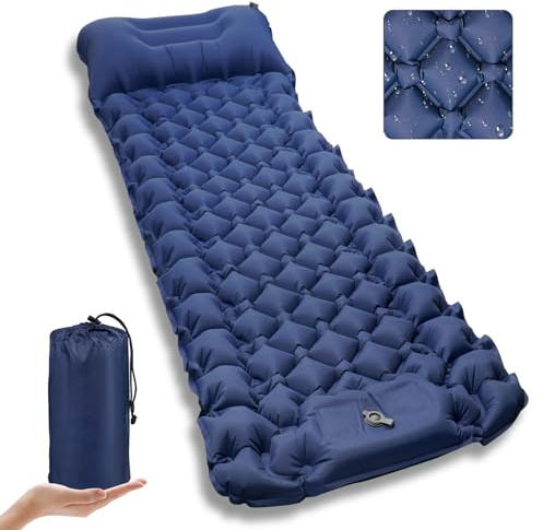 NexusNurture Inflatable Camping Mat, 9CM with Pillow | 40D Nylon TPU Coating, Waterproof, Lightweight, Easy Inflate/Deflate, 9CM Thick Support, Built-in Pillow, for Camping, Hiking