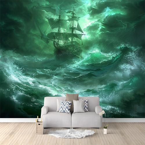 Wave Sailboat Photo Wallpaper Grey Non-Woven Art Print Wall Mural Decoration Poster Picture Design Modern Living Room Kitchen Bedroom Wall Mural 200x140 cm