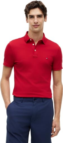 Tommy Hilfiger Herren Poloshirt Kurzarm 1985 Slim Fit, Mehrfarbig (Medium Red), L