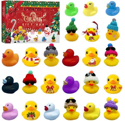 Calendario 'Avvento natalizio, 24 anatre di gomma, calendario festivo per il conto alla rovescia per il bagno, giocattoli per il conto alla rovescia di Natale per la scuola, carnevale, giochi