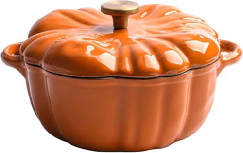 Cazuela De Calabaza Olla De Hierro Fundido con Tapa Y Asa con Olla De Calabaza De 1,5 litros para Estofado Olla Olla Esmaltada Antiadherente Olla Creativa En Forma De Calabaza,1.85L