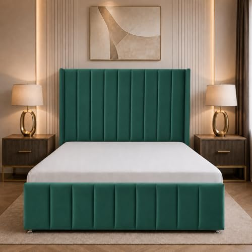 Living Comfort Bedz – Arizona Divan Bed – Plush Velvet Headboard & Footboard – Footend Two Draws Bed – Elegant & Luxury Bed (Green, Double – Without Mattress)