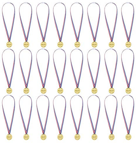 Yesaler Gold Medaillen Kinder Gold Kunststoff Gewinner Medaillen mit Bändern für Kinder Party Wettbewerb Belohnung 24 Stück