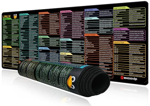 excovip Linux Commands Line Mauspad - Erweitertes Großes Cheat Sheet mit Verknüpfungen, Tastaturkürzel für Programmierer 800x300mm 0246