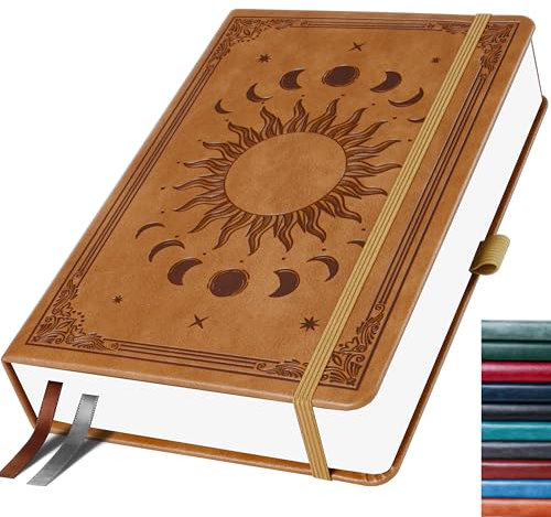 HwxBen Bullet Dotted Journal, Gepunktetes Notizbuch, 256 Seiten, 140 gsm Tintenfestes Papier, PU Hard Cover, Elastisches Band, Innentasche, Für Arbeit, Büro und Schule, 19.6 x 25.4 cm (Hellbraun)