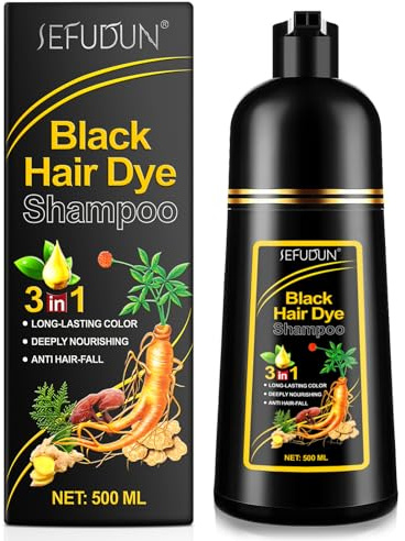 Schwarzes Haar Färbung Shampoo & Conditioner 3 in 1, Lang Anhaltende Schwarze Farbe Kombiniert mit Tiefenpflege, Pflanzliche Formel für Anti-Haarausfall, für Männer und Frauen