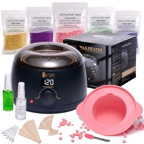 Qintola Waxing Kit for Women and Men,Wax kit for Hair Removal,Wax Pot Heater, Wax Warmer with 5 Packs of Hard Beads,Painless at Home Wax Machine with Silicone Bowl for Full Body Waxing