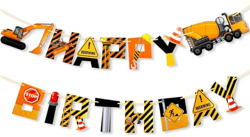 ParPix Bagger Geburtstag Deko Girlande, Baustelle Happy Birthday Banner, Bagger Deko Kindergeburtstag Girlande, Deko Baustelle Geburtstag Banner, Baustelle Deko Geburtstagsgirlande, Geburtstagsbanner