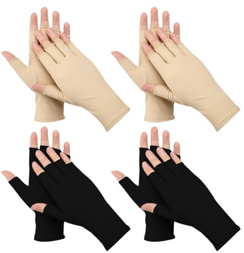 SAIIURV 4 Paar UV-Sonnenschutzhandschuhe, UV-Handschuhe für Gelnägel, Lampe, Sommer, Frauen, fingerlos, Fahren, rutschfest, Eisseide, Sonnenschutz, Fäustlinge, Reiten, Radfahren, Wandern, Angeln
