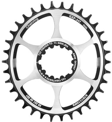 BANGHA Plato De Bicicleta,Monoplato MTB Plato Ovalado con Desplazamiento de 3 mm y 6 mm, Montaje Directo, 32T, 34T y 36T, for Bicicleta de montaña y Carretera(Offset 6mm Oval 34T)