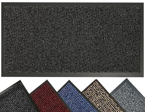 LENAK Door Mats - Entrance Mat Barrier Hallway Runner Kitchen Rug, Non-Slip Dirt Trapper Rubber Back Washable Floor Mat, Dust Grabbing Indoor Outdoor Doormats (Anthracite, 90x120cm)
