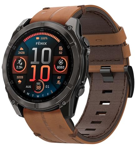 Leder Armband für Garmin Fenix 7X, 26mm Echte Leder Ersatzarmband Quick-Fit Uhrenarmband für Fenix 8 51mm, FEnix 6X, FEnix 6X Pro, FENix 5X, FENix 5X Plus, FENIX 3, FENIX 3 HR, Enduro 2