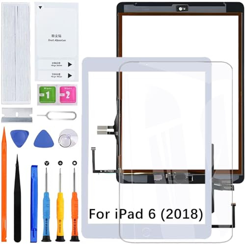 HLYGZX Touch Screen für iPad 6 2018 9.7 Zoll Digitizer Touchscreen für iPad 6th Generation 2018 A1893 A1954 Weiß mit Home Button Reparatur Kit (Kein LCD)