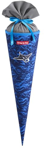 Step by Step Schultüte „Manta Rio“, blau, passend zum Schulranzen, aus recycelten PET-Flaschen, Verschluss aus Stoff, 5 l Füllvolumen, 70 cm Höhe