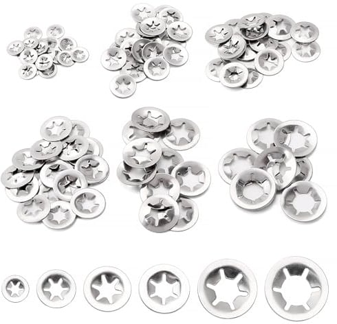 VooGenzek 100 Pezzi Rondella di Bloccaggio Rapido per Dente Interno, Rondelle di Fissaggio con Dente Interno Rondella Bloccaggio, 6 Dimensioni M3 M4 M5 M6 M8 M10, Argento