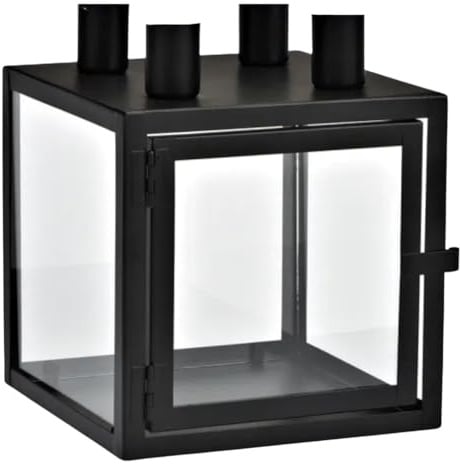 Adventsgesteck zum selber befüllen, Adventskerzenhalter zum basteln, Kerzenständer, Do it Yourself - Kerzenhalter auf Box aus Metall/Glas, Schwarz, Ø Kerzentülle: 2,4 mm, L/B/H 15 x 15 x 19 cm.