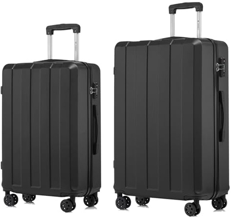 YONSLY Premium Reisekoffer TSA-Schloss,YKK-Reißverschluss Hartschalen-Koffer Trolley Kabinenkoffer Rollkoffer Suitcase Handgepäck 4 Rollen (Schwarz, L-XL-Set)