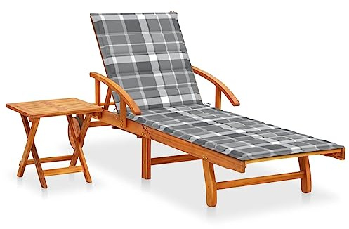 Frdhee Gartenliege Strandstuhl,Sonnenliege mit Tisch und Auflage Akazie Massivholz,Gartenliege für Balkon,Garten & Strand
