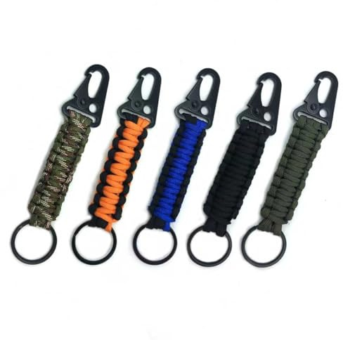 JUHNEED 5 Pcs Paracord Keychains with Carabiner Clips, for Camping and Hiking (5 Colors)