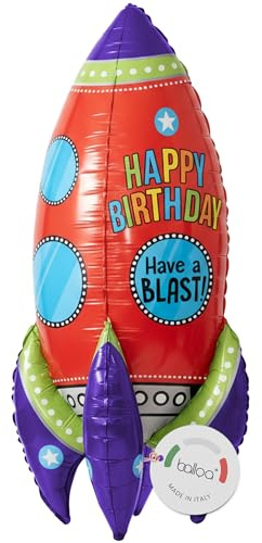 balloa Folienballon Rakete Happy Birthday, XXL Geburtstagsdeko, 83 cm | Buntes Raketen-Design mit Happy Birthday Schriftzug, XXL, heliumgeeignet, ungefüllt, für Space Party und Kindergeburtstag